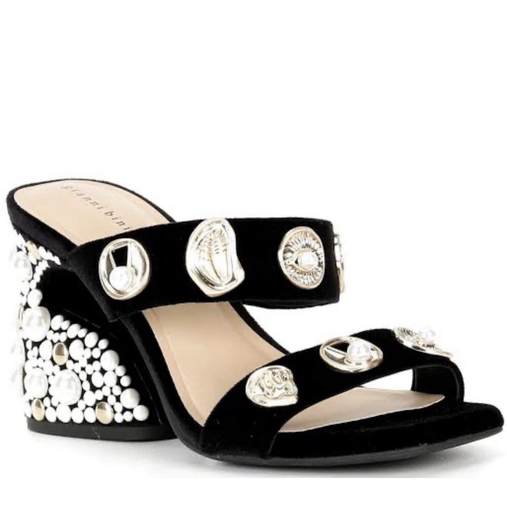 Gianni Bini Penei Velvet Pearl Ornament Slide Sandals Sz 6.5 New